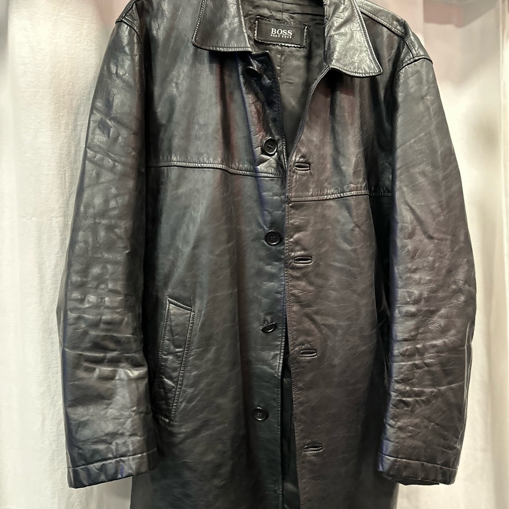 Boss Black Leather Trench Coat